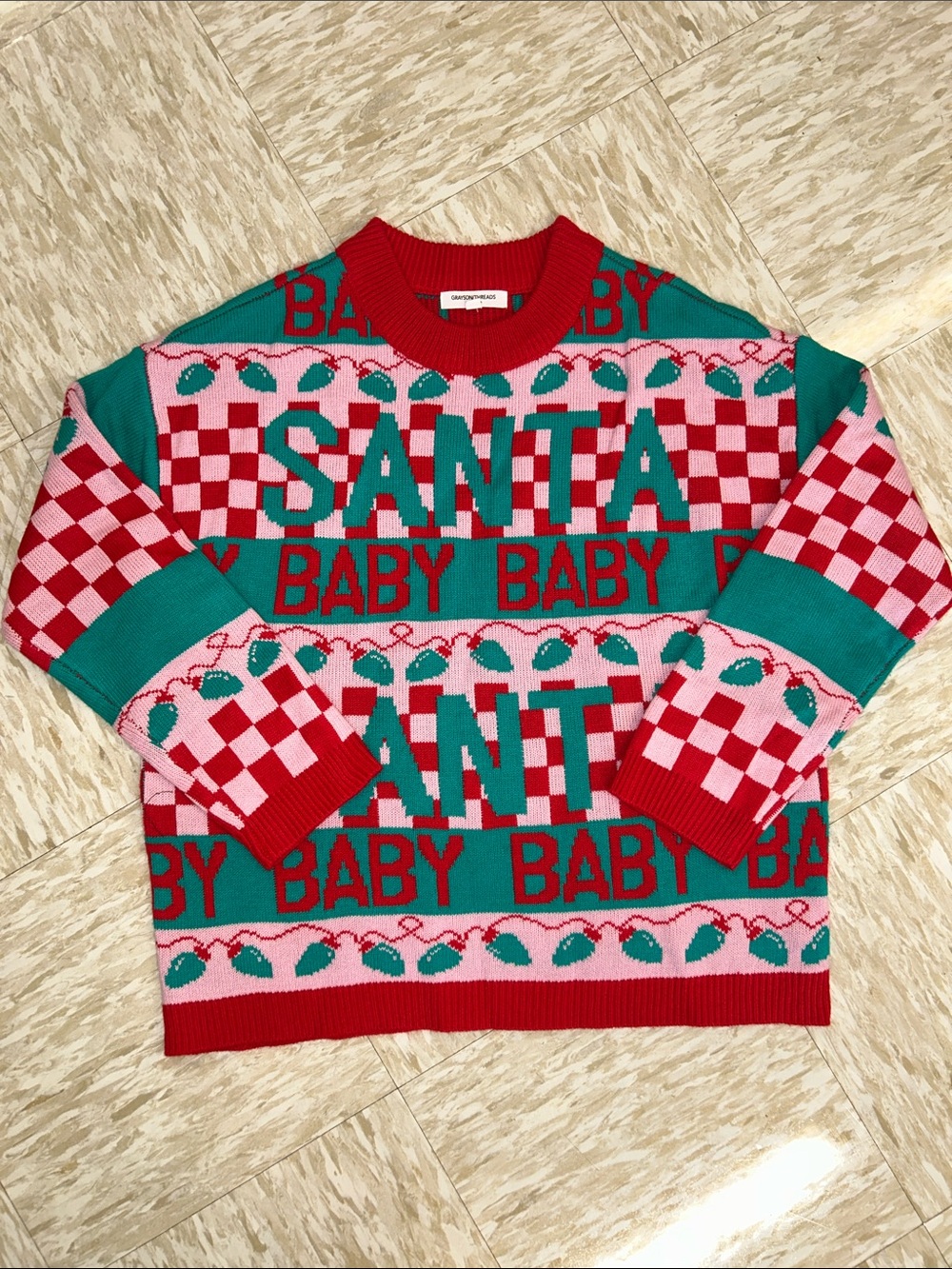 Grayson Threads Red, Pink & Teal 'Santa Baby' Colorblock Crew Christmas Sweater